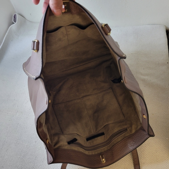 REBECCA MINKOFF DARREN DEEP TAUPE PEBBLED LEATHER STUDDED TOTE SHOULDER BAG - Picture 6 of 14